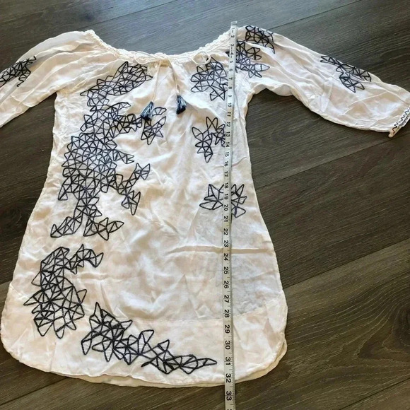 Poupette St Barth Blue White Embroidered Off Shoulder Mini Dress Size Small - Picture 6 of 14